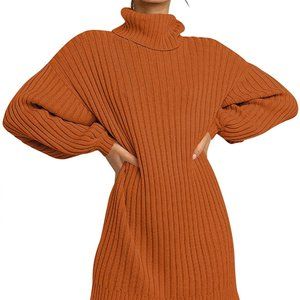 Pumpkin Long Sleeve Turtleneck Sweater Dress - Size Medium